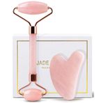 huefull Rose Quartz Yüz Makarası ve Gua Sha Yüz Aleti Seti, Lenfatik Drenaj Masaj Aleti Kas Gerginliğini Giderme için