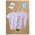 Huggy Mommy Premium %100 Organik Pamuk Ribana 3'lü Beyaz Kısa Kol Bebek Body Zıbın Çıtçıtlı Bebek Badi Set