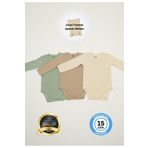 Huggy Mommy Premium Fitilli Kumaş %100 Organik Pamuk 3'lü Erkek Bebek Uzun Kol Body Zıbın Çıtçıtlı Badi Set