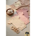 Huggy Mommy Premium Fitilli Kumaş %100 Organik Pamuk 3'lü Kız Bebek Kısa Kol Body Zıbın Çıtçıtlı Badi Set