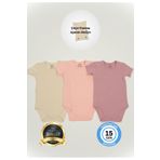 Huggy Mommy Premium Fitilli Kumaş %100 Organik Pamuk 3'lü Kız Bebek Kısa Kol Body Zıbın Çıtçıtlı Badi Set