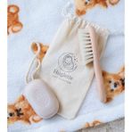 Huglette %100 Doğal Keçi Kılı Bebek Saç Fırçası ve Doğal Keçi Sütlü Bebek Sabunu Saklama Keseli 3'lü Set