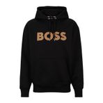 Hugo Boss büyük beden fit kapüşonlu sweatshirt, organik pamuk, logo uygulamalı, Siyah, XL