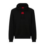 HUGO Erkek Daratschi214 kapüşonlu sweatshirt, pamuk terry malzemeden, kırmızı logo etiketli, siyah 1, XL