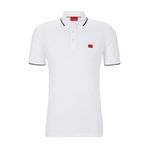 HUGO Erkek Deresino232 Slim-Fit Polo Tişört Pamuk Pike'den Kırmızı Logo Etiketli, Açık Beyaz 120, XXL