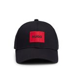 HUGO Erkek erkek şapkası, pamuklu fitilli kumaş, kırmızı logo etiketli, siyah 1, Tek Beden