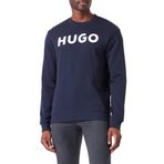 HUGO French Terry erkek sweatshirt yuvarlak yakalı ve kontrast logolu, lacivert, M