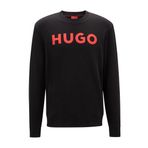 HUGO French Terry'den yuvarlak yakalı ve kontrast logolu erkek sweatshirt, Black1, M