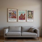 Huhuli HUHU268 Ahşap Çerçeveli 3’lü Soyut Tablo 50 x 70 Pembe ve Naturel Renkli Dekoratif