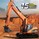 Huına 1551 1/14 2.4 GHZ Full Fonksiyon Sesli Işıklı Turuncu 15 Kanal RC Uzaktan Kumandalı Ekskavatör Paletli Kepçe Kazıcı İş Makinası