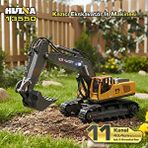 Huina Kaliwo 13550 1/18 11ch Kazıcı Ekskavatör İş Makinesi İnşaat Uzaktan Kumandalı Rc Model Metal Kepçeli Sarı - 2.4ghz Gerçekçi