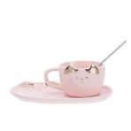 Huiyiwert Porselen Espresso Fincanı Seti, Sevimli Kedi Kahve Fincanı, Altlık ve Kaşıklı 200 ml Cappuccino Fincanı, Kedi Sevgilisi için Hediye Doğum Günü Anneler Günü (Pembe)