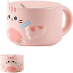 Huiyiwert Sevimli kedi kahve kupası 300 ml porselen kupa istiflenebilir çay fincanı tatlı kedi kupası seramik kahve kupası yıl dönümü, nişan, sevgililer günü için hediye (pembe)