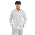Hulex Erkek Normal Kalıp%100 Keten Düz Uzun Kollu Beyaz Gömlek Beyaz 3XL