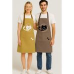 Hulganz Kumaş Mutfak Önlüğü Seti 2'li Leke Tutmaz Su Itici %65 Pamuk %35 Polyester Siyah Kedi - Beyaz Kedi Önlük - 60 x 75 cm - Kahverengi - Sarı