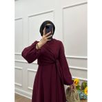 Hülya Balon Kol- Yandan Bağlama Detaylı Krep Kumaş Elbise - Bordo - 2