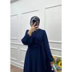 Hülya Balon Kol- Yandan Bağlama Detaylı Krep Kumaş Elbise - Lacivert - 1