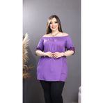 HÜLYA BUTİK KADIN BÜYÜK BEDEN MOR YAKA LASTİKLİ MODONNA BLUZ