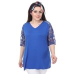 HÜLYA BUTİK Saks Mavi V Yaka Kol Güpürlü Bluz