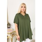 HÜLYA BUTİK Yeşil Fermuar Detaylı Battal Bluz