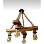 Hüma Tasarım Ahşap Halatlı Rustik Salon Avize 4'lü - Ceviz - 3
