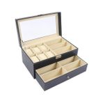 Humble 15 Yuvalı Pu Güneş Gözlüğü ve Saat Saklama Kutusu Gözlük Ekran Çekmece Kılıfı Cam Kapaklı Çift Katmanlı (Yurt Dışından) - Siyah - 1 Adet