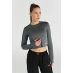 Hummel Dolby Crop Uzun Kollu Tişört Kadın Nefes Alabilir Kumaş ile Şık Tasarım - Gri - XL