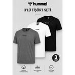 hummel Erkek 3’lü Basic Tişört Paketi Gri Siyah Beyaz Kombin