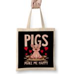 Humuts Adorable Pigs Make Me Happy Cute Piglet Pig Girl Bez Uzun Saplı Açık Bej Rengi Çanta