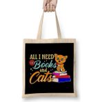 Humuts All I Need is Books and Cats Cute Bookworm Reading Bez Çanta