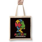 Humuts Autism Awareness Puzzle Head Autistic Support Family Health Bez Uzun Saplı Açık Bej Rengi Çanta