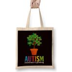 Humuts Autism Awareness Tree Autistic Puzzle Ribbon Special Needs Bez Uzun Saplı Açık Bej Rengi Çanta