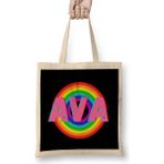 Humuts Ava Name Personalized Custom Vintage Retro Rainbow Style Design Gift Baby Gift For Her Bez Uzun Saplı Açık Bej Rengi Çanta