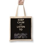 Humuts Banda Ac Dc Müzik Grubu Bez Uzun Saplı Açık Bej Rengi Çanta