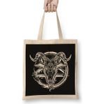 Humuts Baphomet Satanic Pentagram Symbol Bez Uzun Saplı Açık Bej Rengi Çanta