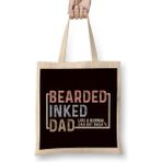Humuts Bearded Inked Dad Papa Daddy Stepdad Father Husband Family Uzun Saplı Açık Bej Bez Çanta