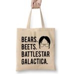 Humuts Bears Beets Battlestar Galactica the Office 01 Uzun Saplı Açık Bej Bez Çanta