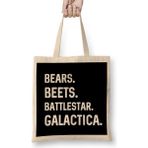 Humuts Bears Beets Battlestar Galactica the Office 04 Uzun Saplı Açık Bej Bez Çanta