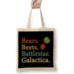 Humuts Bears Beets Battlestar Galactica the Office Jim Halpert Uzun Saplı Açık Bej Bez Çanta