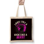 Humuts Beauty Kickboxing Beast Kickboxer Girl Fighter Martial Arts Uzun Saplı Açık Bej Bez Çanta