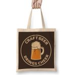 Humuts Beer Craft Beer Brings Cheer Uzun Saplı Açık Bej Bez Çanta