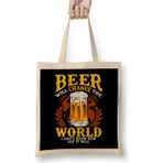 Humuts Beer Will Change the World But I Don't Know How Uzun Saplı Açık Bej Bez Çanta