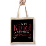 Humuts Being Kind is Totally Awesome Anti Bullying Uzun Saplı Açık Bej Bez Çanta