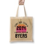 Humuts Born in 2014 Gift 2014 Birthday Gift-Made Born in 2014 Gift-8 Year Old Birthday Gift Vintage Style Uzun Saplı Açık Bej Bez Çanta