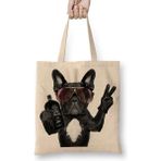 Humuts Bulldog Hangover Pug Köpek Bez Uzun Saplı Açık Bej Rengi Çanta