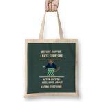 Humuts CAT Funny Coffee Drinks Lover Gift Quote Ninja - Vintage Retro Rainbow Style Bez Kadın Günlük Çanta