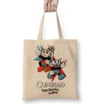 Humuts Cuphead And Mugman Açık Bej Uzun Saplı Bez Çanta