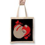 Humuts Cute Adorable Valentines Day Sloth Hugging Heart Bez Uzun Saplı Açık Bej Rengi Çanta