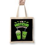 Humuts Cute Adorable We Matcha Together Food Pun Bez Uzun Saplı Açık Bej Rengi Çanta