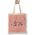 Humuts Cute Flowers Illustration Açık Bej Uzun Saplı Bez Çanta